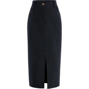 imagePRETTYGARDEN Womens Fall Midi Pencil Skirts Dressy Casual Work Office High Waisted Trendy Winter Corduroy Skirt with SlitDark Grey