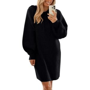 imagePRETTYGARDEN Womens Sweater Dress Fall Winter Casual Long Sleeve Pullover Chunky Knit Loose Oversized Hoodie Tunic SweatersBlack