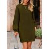 imagePRETTYGARDEN Womens 2024 Winter Pullover Sweaters Long Lantern Sleeve Crewneck Chunky Knit Slouchy Oversized Sweater DressArmy Green