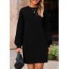 imagePRETTYGARDEN Womens 2024 Winter Pullover Sweaters Long Lantern Sleeve Crewneck Chunky Knit Slouchy Oversized Sweater DressBlack