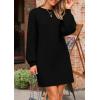 imagePRETTYGARDEN Womens 2024 Winter Pullover Sweaters Long Lantern Sleeve Crewneck Chunky Knit Slouchy Oversized Sweater DressBlack