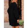 imagePRETTYGARDEN Womens 2024 Winter Pullover Sweaters Long Lantern Sleeve Crewneck Chunky Knit Slouchy Oversized Sweater DressBlack