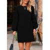 imagePRETTYGARDEN Womens 2024 Winter Pullover Sweaters Long Lantern Sleeve Crewneck Chunky Knit Slouchy Oversized Sweater DressBlack