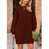 imagePRETTYGARDEN Womens 2024 Winter Pullover Sweaters Long Lantern Sleeve Crewneck Chunky Knit Slouchy Oversized Sweater DressCoffee