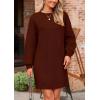 imagePRETTYGARDEN Womens 2024 Winter Pullover Sweaters Long Lantern Sleeve Crewneck Chunky Knit Slouchy Oversized Sweater DressCoffee