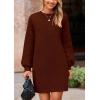 imagePRETTYGARDEN Womens 2024 Winter Pullover Sweaters Long Lantern Sleeve Crewneck Chunky Knit Slouchy Oversized Sweater DressCoffee