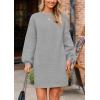 imagePRETTYGARDEN Womens 2024 Winter Pullover Sweaters Long Lantern Sleeve Crewneck Chunky Knit Slouchy Oversized Sweater DressGrey