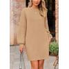 imagePRETTYGARDEN Womens 2024 Winter Pullover Sweaters Long Lantern Sleeve Crewneck Chunky Knit Slouchy Oversized Sweater DressKhaki