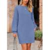 imagePRETTYGARDEN Womens 2024 Winter Pullover Sweaters Long Lantern Sleeve Crewneck Chunky Knit Slouchy Oversized Sweater DressMist Blue