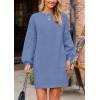 imagePRETTYGARDEN Womens 2024 Winter Pullover Sweaters Long Lantern Sleeve Crewneck Chunky Knit Slouchy Oversized Sweater DressMist Blue
