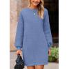 imagePRETTYGARDEN Womens 2024 Winter Pullover Sweaters Long Lantern Sleeve Crewneck Chunky Knit Slouchy Oversized Sweater DressMist Blue