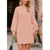 imagePRETTYGARDEN Womens 2024 Winter Pullover Sweaters Long Lantern Sleeve Crewneck Chunky Knit Slouchy Oversized Sweater DressPink