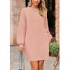 imagePRETTYGARDEN Womens 2024 Winter Pullover Sweaters Long Lantern Sleeve Crewneck Chunky Knit Slouchy Oversized Sweater DressPink