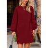imagePRETTYGARDEN Womens 2024 Winter Pullover Sweaters Long Lantern Sleeve Crewneck Chunky Knit Slouchy Oversized Sweater DressWine Red