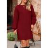 imagePRETTYGARDEN Womens 2024 Winter Pullover Sweaters Long Lantern Sleeve Crewneck Chunky Knit Slouchy Oversized Sweater DressWine Red