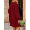 imagePRETTYGARDEN Womens 2024 Winter Pullover Sweaters Long Lantern Sleeve Crewneck Chunky Knit Slouchy Oversized Sweater DressWine Red