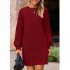 imagePRETTYGARDEN Womens 2024 Winter Pullover Sweaters Long Lantern Sleeve Crewneck Chunky Knit Slouchy Oversized Sweater DressWine Red