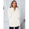 imagePRETTYGARDEN Womens Long Sleeve Quarter Zip Pullover Sweater Casual Loose V Neck Collared Ribbed Knit Jumper Tops Thumb HoleBeige White