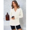 imagePRETTYGARDEN Womens Long Sleeve Quarter Zip Pullover Sweater Casual Loose V Neck Collared Ribbed Knit Jumper Tops Thumb HoleBeige White