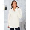 imagePRETTYGARDEN Womens Long Sleeve Quarter Zip Pullover Sweater Casual Loose V Neck Collared Ribbed Knit Jumper Tops Thumb HoleBeige White
