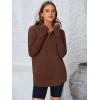 imagePRETTYGARDEN Womens Long Sleeve Quarter Zip Pullover Sweater Casual Loose V Neck Collared Ribbed Knit Jumper Tops Thumb HoleBrown