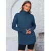 imagePRETTYGARDEN Womens Long Sleeve Quarter Zip Pullover Sweater Casual Loose V Neck Collared Ribbed Knit Jumper Tops Thumb HoleDark Blue