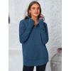 imagePRETTYGARDEN Womens Long Sleeve Quarter Zip Pullover Sweater Casual Loose V Neck Collared Ribbed Knit Jumper Tops Thumb HoleDark Blue