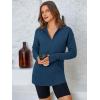 imagePRETTYGARDEN Womens Long Sleeve Quarter Zip Pullover Sweater Casual Loose V Neck Collared Ribbed Knit Jumper Tops Thumb HoleDark Blue