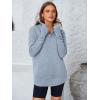 imagePRETTYGARDEN Womens Long Sleeve Quarter Zip Pullover Sweater Casual Loose V Neck Collared Ribbed Knit Jumper Tops Thumb HoleGrey