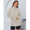 imagePRETTYGARDEN Womens Long Sleeve Quarter Zip Pullover Sweater Casual Loose V Neck Collared Ribbed Knit Jumper Tops Thumb HoleLight Grey
