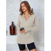 imagePRETTYGARDEN Womens Long Sleeve Quarter Zip Pullover Sweater Casual Loose V Neck Collared Ribbed Knit Jumper Tops Thumb HoleLight Grey
