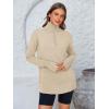 imagePRETTYGARDEN Womens Long Sleeve Quarter Zip Pullover Sweater Casual Loose V Neck Collared Ribbed Knit Jumper Tops Thumb HoleLight Khaki