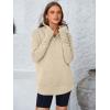 imagePRETTYGARDEN Womens Long Sleeve Quarter Zip Pullover Sweater Casual Loose V Neck Collared Ribbed Knit Jumper Tops Thumb HoleLight Khaki
