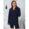 imagePRETTYGARDEN Womens Long Sleeve Quarter Zip Pullover Sweater Casual Loose V Neck Collared Ribbed Knit Jumper Tops Thumb HoleNavy