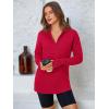 imagePRETTYGARDEN Womens Long Sleeve Quarter Zip Pullover Sweater Casual Loose V Neck Collared Ribbed Knit Jumper Tops Thumb HoleRed