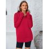 imagePRETTYGARDEN Womens Long Sleeve Quarter Zip Pullover Sweater Casual Loose V Neck Collared Ribbed Knit Jumper Tops Thumb HoleRed