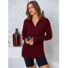 imagePRETTYGARDEN Womens Long Sleeve Quarter Zip Pullover Sweater Casual Loose V Neck Collared Ribbed Knit Jumper Tops Thumb HoleWine Red