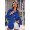 imagePRETTYGARDEN Womens Oversized Shacket Jackets Fall Fashion Clothes 2024 Casual Long Sleeve Loose Collared Blouse ShirtsBright Blue
