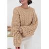 imagePRETTYGARDEN Womens Sweaters Fall 2024 Cable Knit Long Sleeve Crewneck Oversized Sweater Chunky Pullover Loose OutfitsApricot