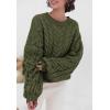 imagePRETTYGARDEN Womens Sweaters Fall 2024 Cable Knit Long Sleeve Crewneck Oversized Sweater Chunky Pullover Loose OutfitsArmy Green