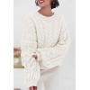imagePRETTYGARDEN Womens Sweaters Fall 2024 Cable Knit Long Sleeve Crewneck Oversized Sweater Chunky Pullover Loose OutfitsBeige White