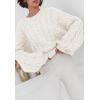 imagePRETTYGARDEN Womens Sweaters Fall 2024 Cable Knit Long Sleeve Crewneck Oversized Sweater Chunky Pullover Loose OutfitsBeige White