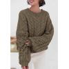 imagePRETTYGARDEN Womens Sweaters Fall 2024 Cable Knit Long Sleeve Crewneck Oversized Sweater Chunky Pullover Loose OutfitsBrown Coffee