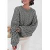 imagePRETTYGARDEN Womens Sweaters Fall 2024 Cable Knit Long Sleeve Crewneck Oversized Sweater Chunky Pullover Loose OutfitsGrey