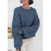 imagePRETTYGARDEN Womens Sweaters Fall 2024 Cable Knit Long Sleeve Crewneck Oversized Sweater Chunky Pullover Loose OutfitsGrey Blue