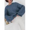 imagePRETTYGARDEN Womens Sweaters Fall 2024 Cable Knit Long Sleeve Crewneck Oversized Sweater Chunky Pullover Loose OutfitsGrey Blue
