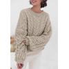 imagePRETTYGARDEN Womens Sweaters Fall 2024 Cable Knit Long Sleeve Crewneck Oversized Sweater Chunky Pullover Loose OutfitsKhaki