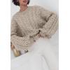 imagePRETTYGARDEN Womens Sweaters Fall 2024 Cable Knit Long Sleeve Crewneck Oversized Sweater Chunky Pullover Loose OutfitsKhaki