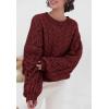 imagePRETTYGARDEN Womens Sweaters Fall 2024 Cable Knit Long Sleeve Crewneck Oversized Sweater Chunky Pullover Loose OutfitsWine Red