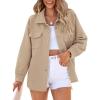 imagePRETTYGARDEN Womens Oversized Shacket Jackets Fall Fashion Clothes 2024 Casual Long Sleeve Loose Collared Blouse ShirtsApricot